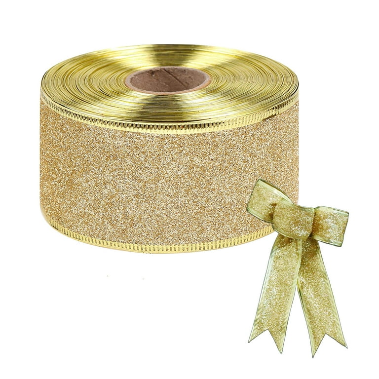 2 Rolls 20 Yards Christmas Decoration Ribbon for Gift Wrapping, Gold  Metallic Glitter Ribbon Wired Edge Fabric Ribbons for Christmas Tree Wreath  Bows