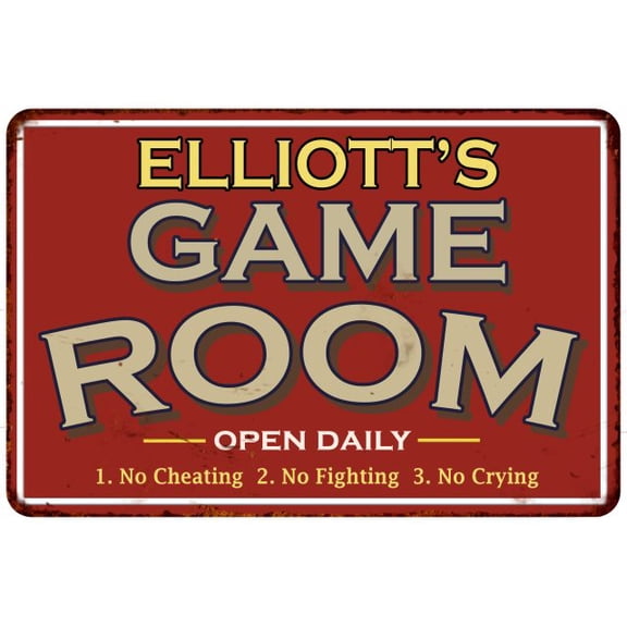 ELLIOTT'S Game Room Gift Sign Vintage Look 8 x 12 High Gloss Metal 208120001119