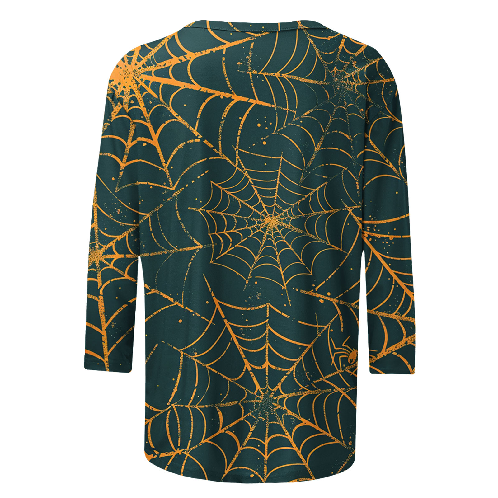 T-shirt D'Halloween Pour Femme - Imprimé Araignée, Manches 3/4, Col En V, Style Décontracté Et Amusant