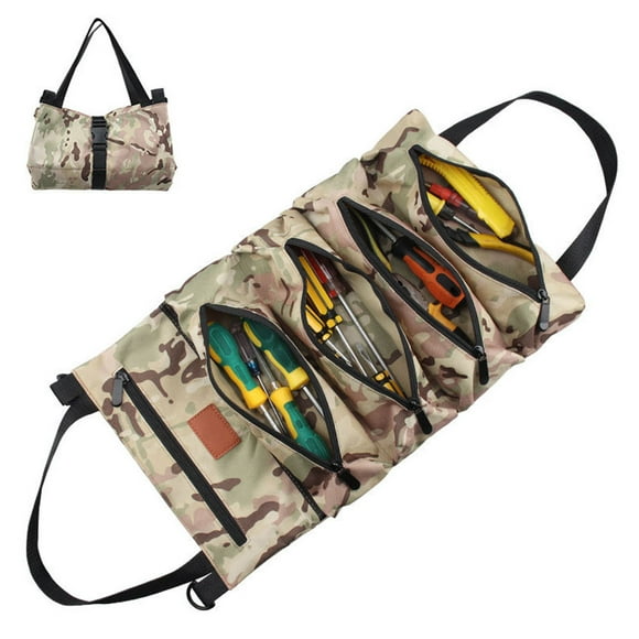 Roll-up Tool Bag, Multi-Purpose Tool Roll Pouch Tool Organizer with 5 Zipper Pockets Carrier Bag