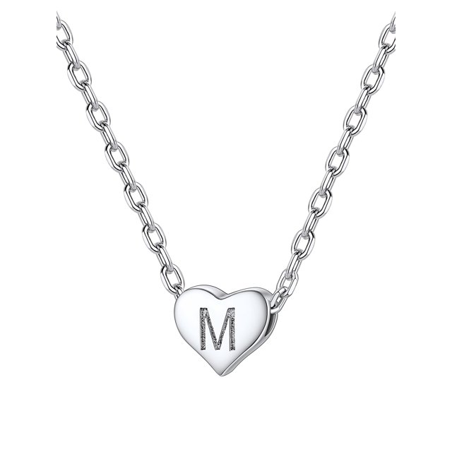 Collar de plata de ley 925 Silvora♥ con colgante de corazón inicial letra M para mujer con caja de regalo