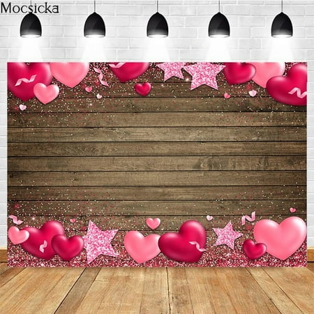 Image of Sweet Love Photography Background Pink Glittering Stars Wooden Board Decoration Props Baby Shower Party Photo Backdrop Banner
