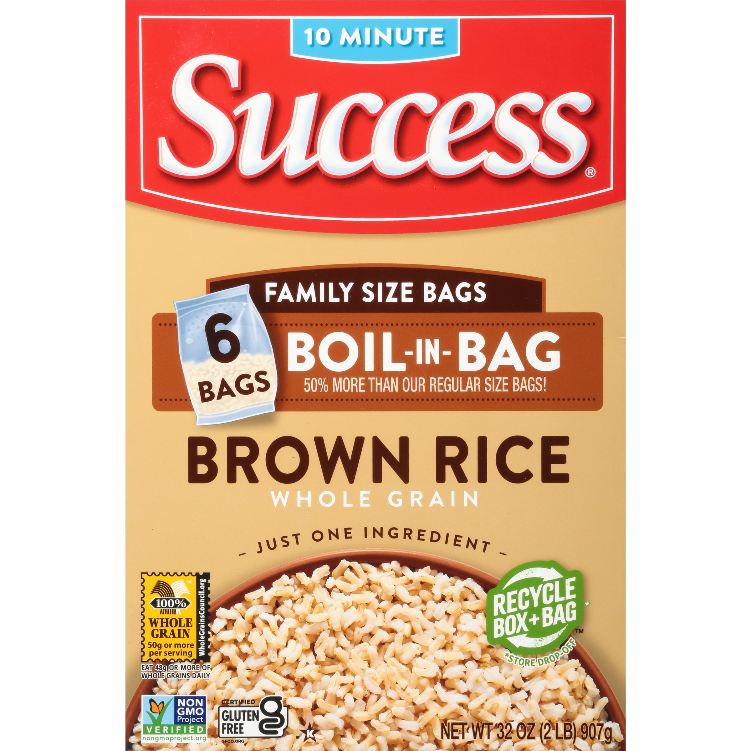 Success BoilinBag Brown Rice, Whole Grain Brown Rice, 32 oz Box