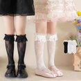 thumbnail image 2 of Kneehigh Socks Hollowed Fruit MidCalf Socks Kids Girl Spring Stretchy Mesh Socks for Little Girls School Dacning Socks White, 2 of 4