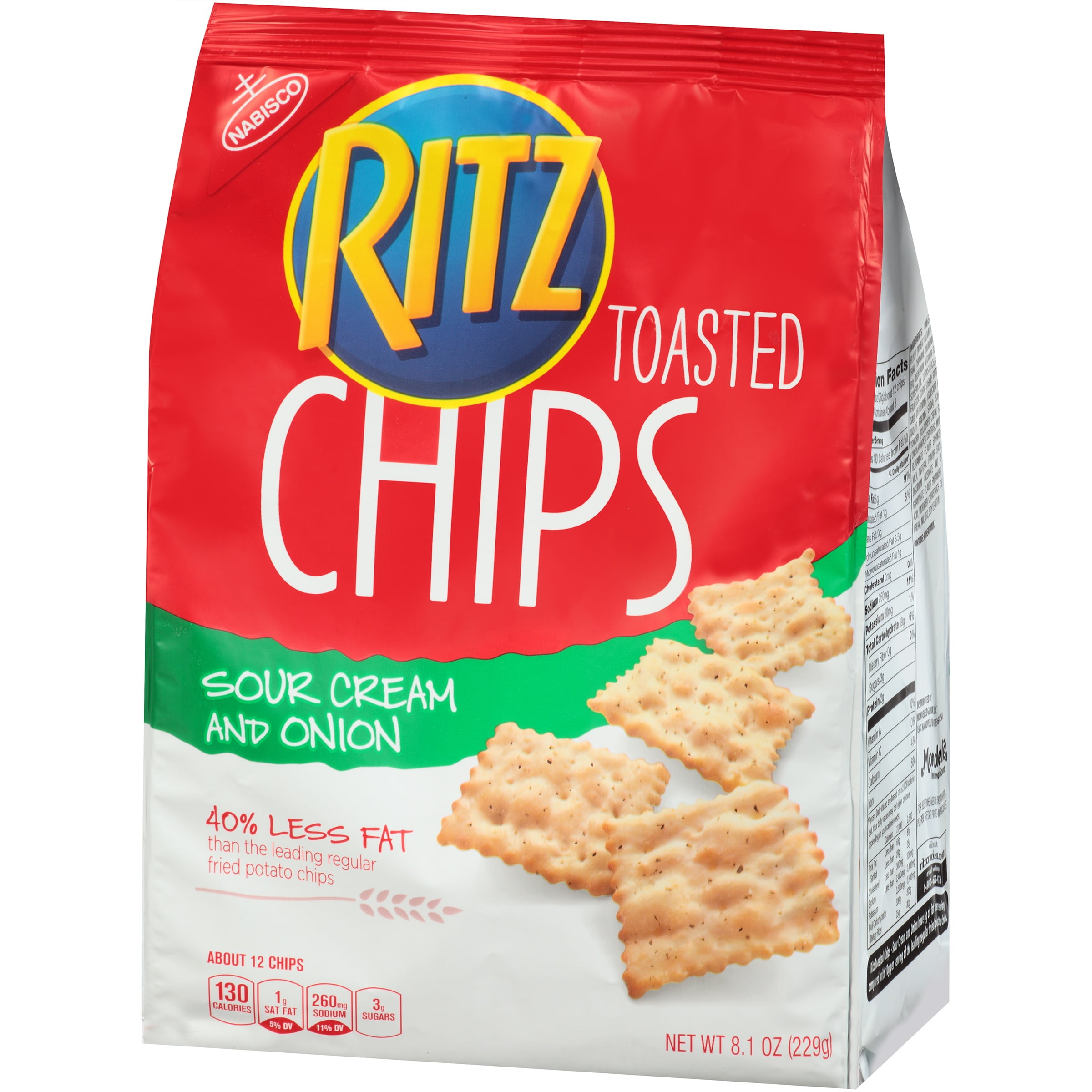 Nabisco, Ritz, Sour Cream and Onion, Toasted Chips, 8.1 oz, 40% Less Fat, Plastic Bag