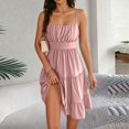 thumbnail image 2 of Summer Dresses for Women Women's Sleeveless Square Neck Tiered Ruffle Smocked Waist Casual Summer Dress Spaghetti Strap Sleeveless Mini Solid Pink XXL, 2 of 7