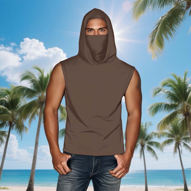 mfyjkho Tops Casuales Para Mujer, Camiseta Unisex De Verano Informal De Color Liso Sin Mangas Con Capucha Y Protector Solar De Seda Helada Con Mascarilla Tops Para Salir Para Mujer M