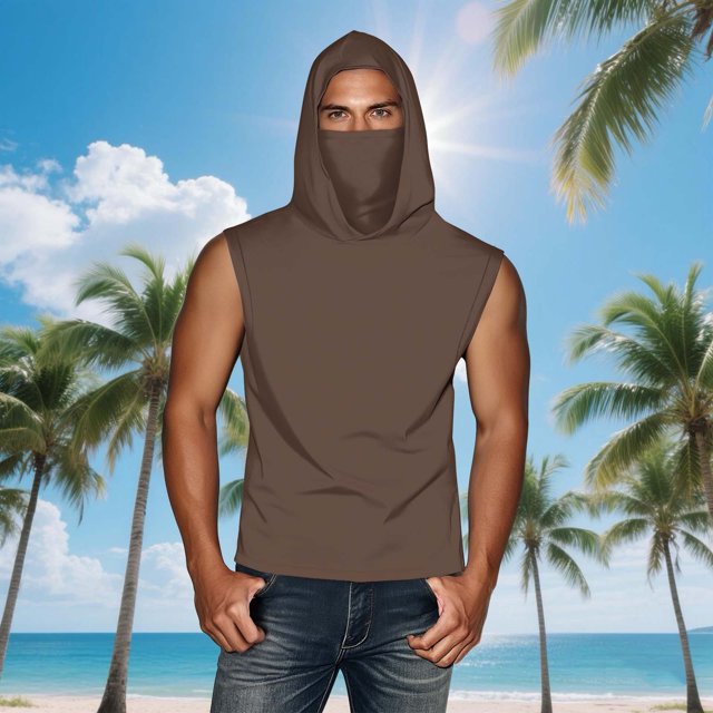 mfyjkho Tops Casuales Para Mujer, Camiseta Unisex De Verano Informal De Color Liso Sin Mangas Con Capucha Y Protector Solar De Seda Helada Con Mascarilla Tops Para Salir Para Mujer M