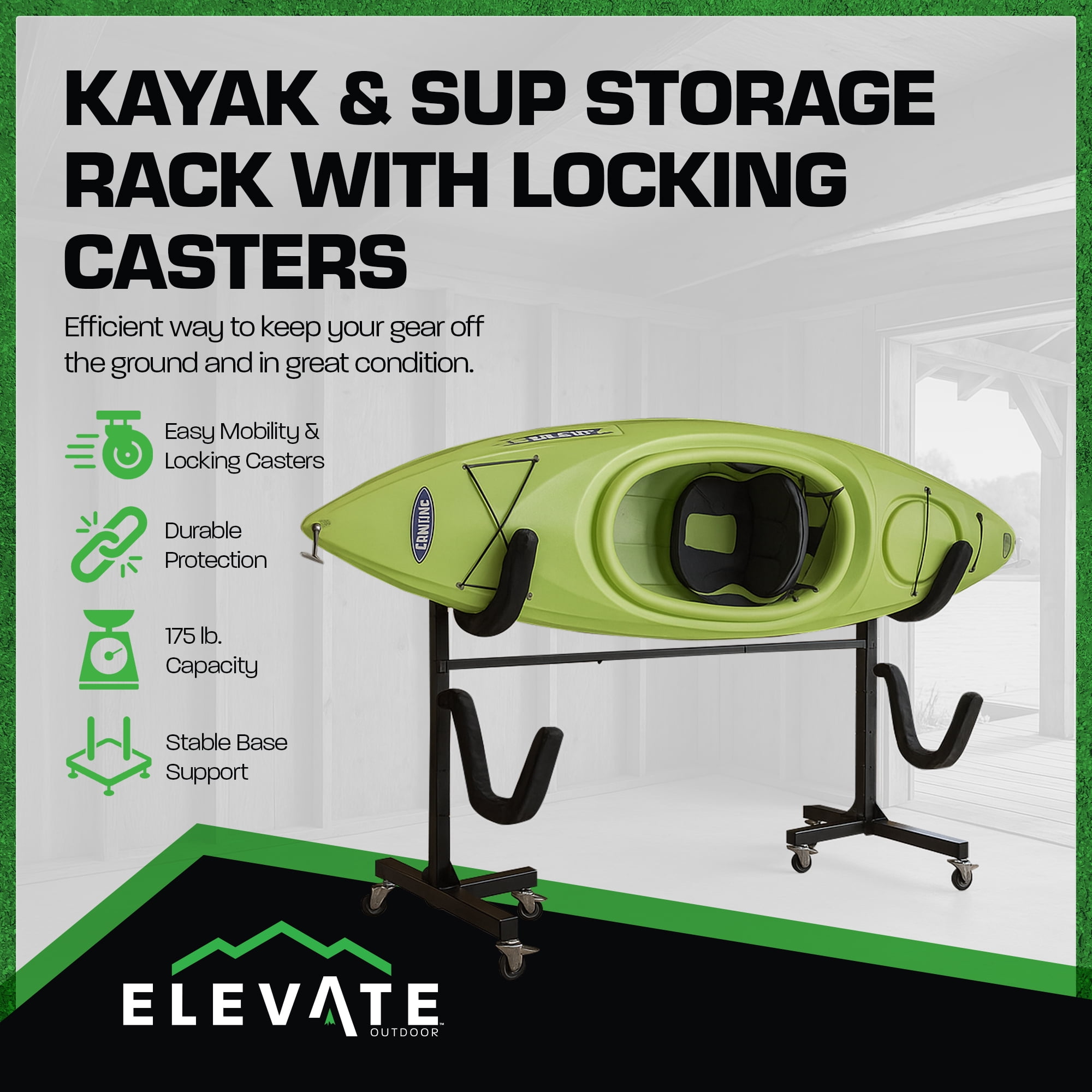 Elevate Outdoor Freestanding Storage Rack for 2 Kayaks or SUPs with 175 lb. Capacity