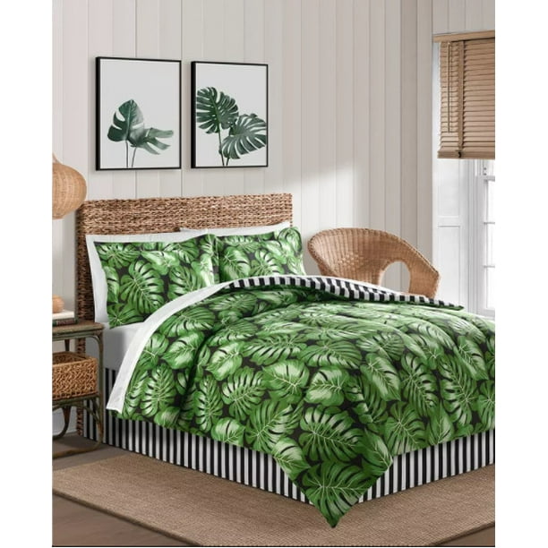Green Palm Leaves Tropical Beach House California CAL KING Comforter