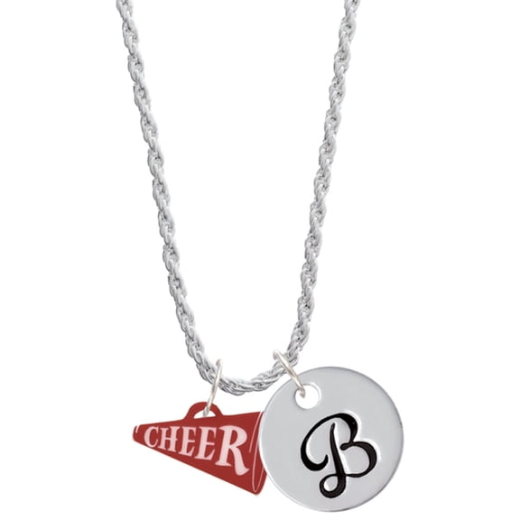 Delight Jewelry Acrylic 3/4" Maroon Cheer Megaphone Silvertone Script Initial Disc - B - Charm Necklace, 20"+3"