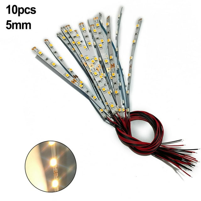 LEFU Pre-Wired White LED Light Strip 6 LEDs Flexible 12V-18V Model Railroad Accessory for Railway Building Layout Dollhouse Miniature Room Illumination 10 Pack