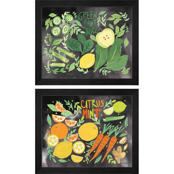 Great Art Now Fruitie Smoothie on Black by Farida Zaman, 2 Piece Framed Art Set Each 11.25"W x 9.25"H