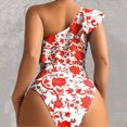 thumbnail image 4 of Wyobmus Womens One Piece Swimsuits Printing One Shoulder Ruffle Bathing Suits Tummy Control High Cut Swimwear Red, 4 of 6