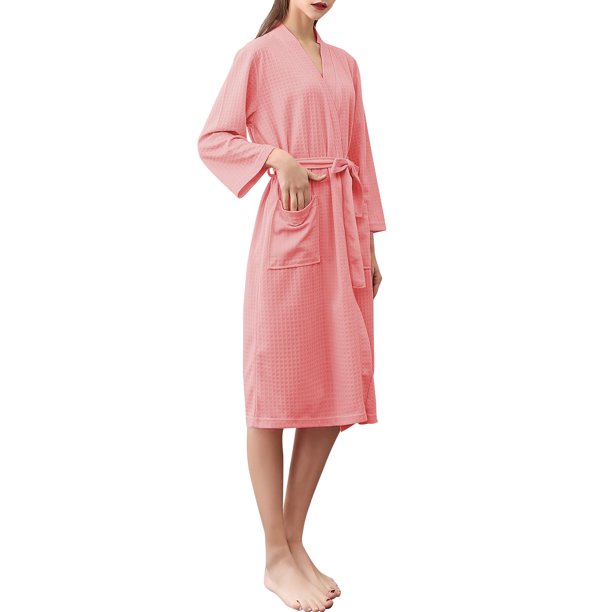 Hombres Mujeres Albornoz Mangas 3/4 Bolsillo Cinturón de cintura Suave y transpirable Ropa de dormir Abanopi Rosa/3X-grande