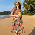 thumbnail image 4 of Goofa Autumn Pumpkins Gingham Pattern Women Summer Short Sleeve Midi Dress with Pockets Casual Aline Flowy Tshirt Dress Vocation Beach Sundress, 4 of 6