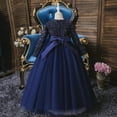 thumbnail image 6 of IBTOM CASTLE Kids Girls Long Sleeve Royal Palace Lace Dance Princess Gothic Victorian Gowns Fancy Masquerade Dress for Wedding Pageant Party 6-7 Years Navy Blue, 6 of 7