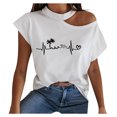 thumbnail image 1 of Gibobby Casual Playera de Manga Corta para Mujer Women's Summer Round Neck Short Sleeve One Shoulder Off Shoulder Solid Top Shirt(Blanco,M), 1 of 2