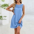 thumbnail image 2 of Hurxie Womens Crochet Swim Cover Up Short Sleeve Waffle Knit Tops Bathing Suit Beach Dress Crew Neck Hollow Out Dresses Blue,XL, 2 of 6