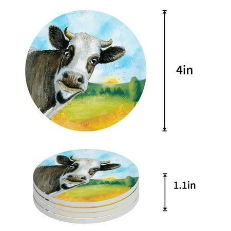 

KXMDXA Cow Farmhouse Set of 8 Round Coaster for Drinks Absorbent Ceramic Stone Coasters Cup Mat with Cork Base for Home Kitchen Room Coffee Table Bar Decor