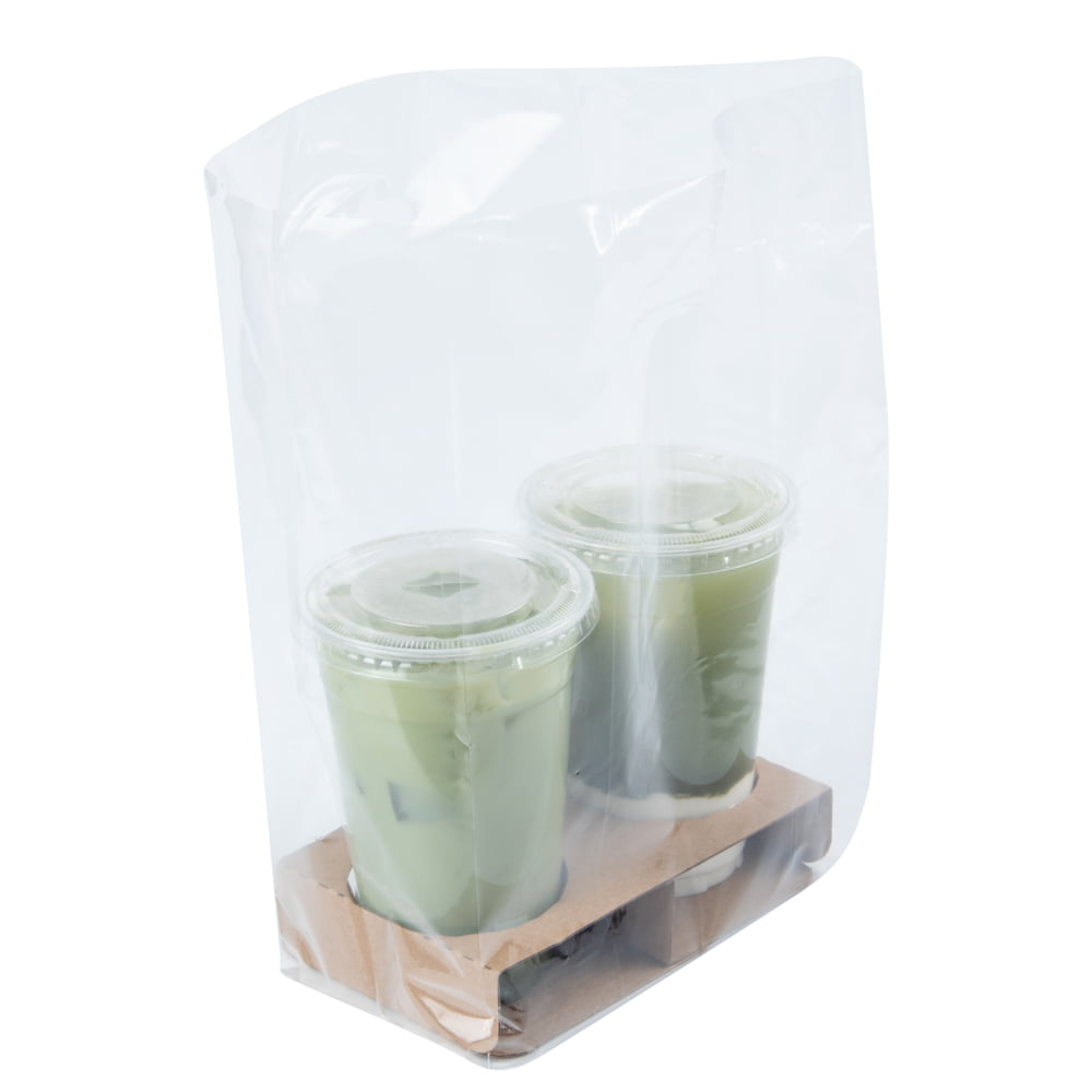Restaurantware Saving Nature Clear Plastic Take Out Bag - Fits 2-Cup Drink Carrier - 13 3/4 x 7 3/4 x 4 1/4 - 100 Count Box