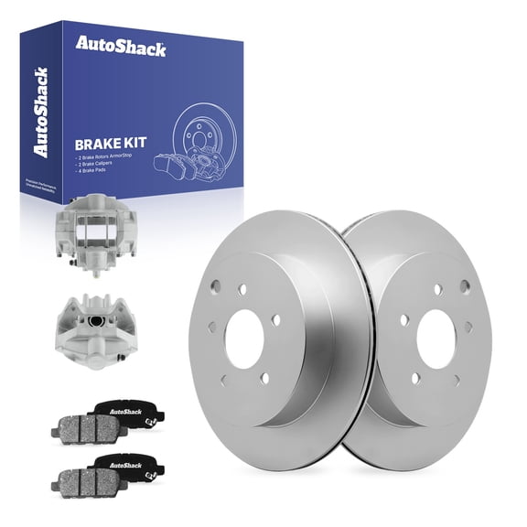 AutoShack Rear Brake Rotors, Ceramic Pads & Calipers for INFINITI, Q60 2014, AWD RWD V6 3.7L - Coated - ArmorStop - 12.12" (307.8 mm), 5-Lug