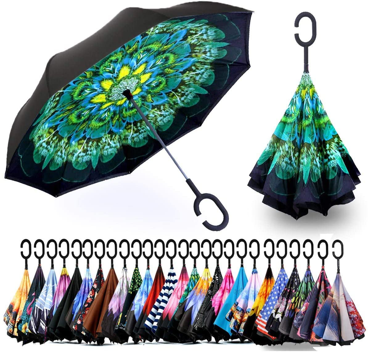 Anti-Uv Waterproo Saa Double Layer Inverted Umbrella With C-Shaped Handle Spar 