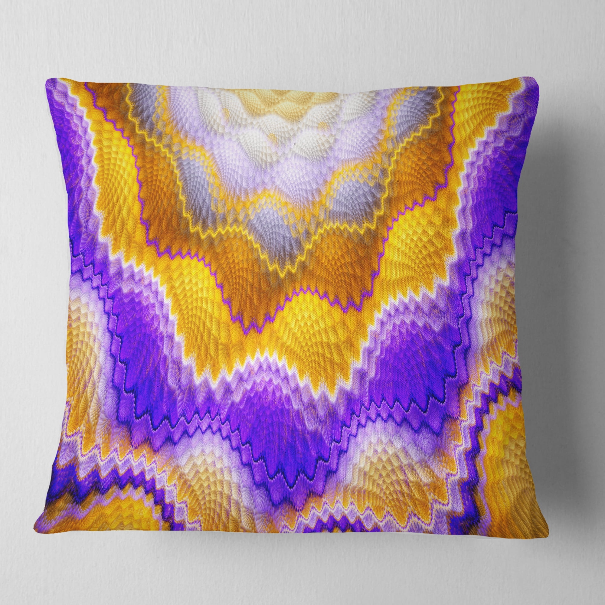 Designart Blue Yellow Snake Skin Flower - Abstract Throw Pillow - 16x16