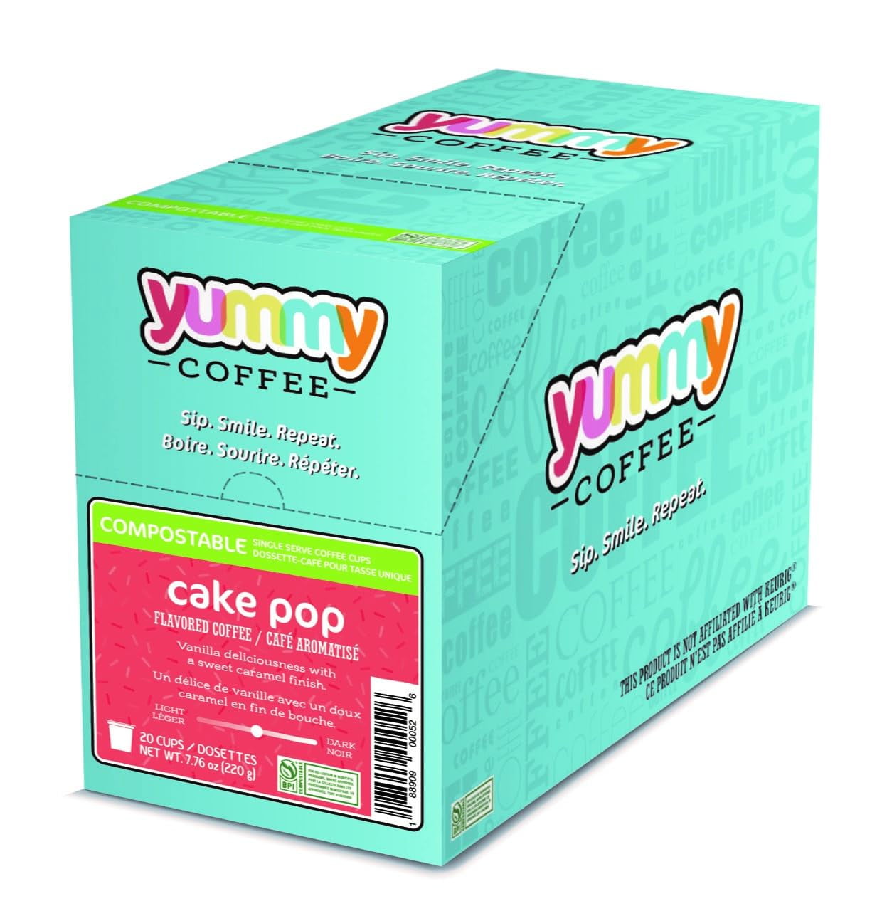 Yummy Coffee Cake Pop Flavored Coffee, Compostable Single Cup Coffee Pods Compatible with Keurig K-Cup Brewers, 20 Count