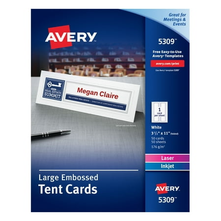 Avery Printable Large Tent Cards, Embossed, Two-Sided Printing, 3-1/2
