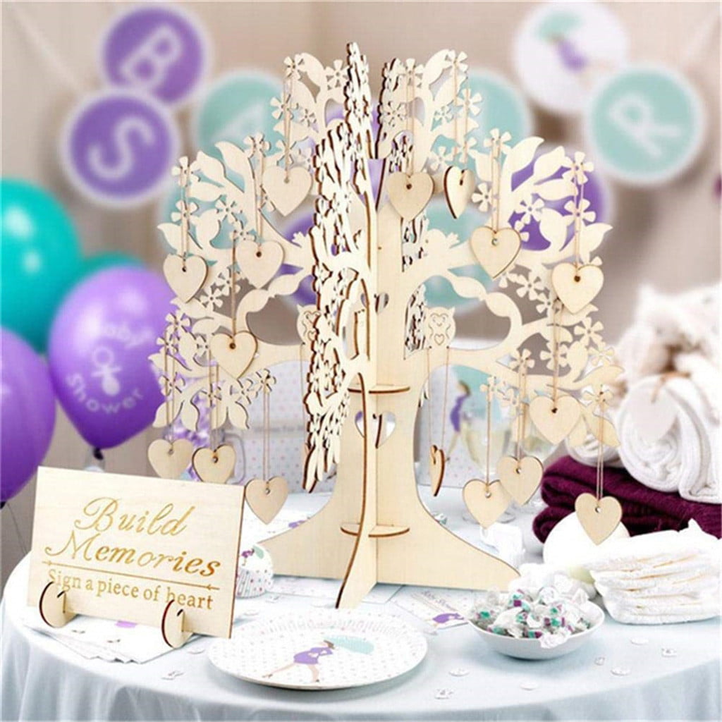 8" & 12" Wedding Guest Wishing Book Tree with Hearts Pendant Ornament 