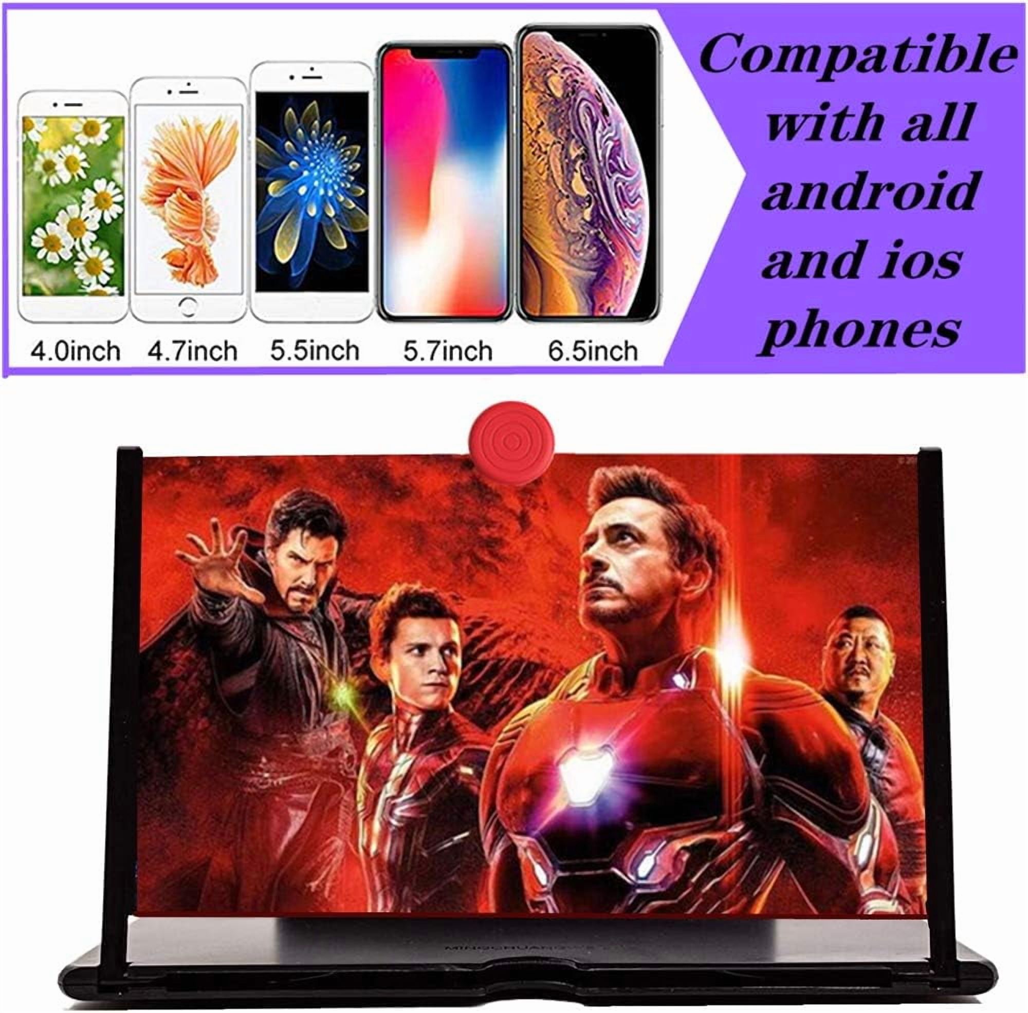 3D HD Screen Magnifier Amplifier Projector for Movies, Videos,and Gaming. Foldable Mobile Phone Holder with Magnifier,Supports All Smartphones(Black)