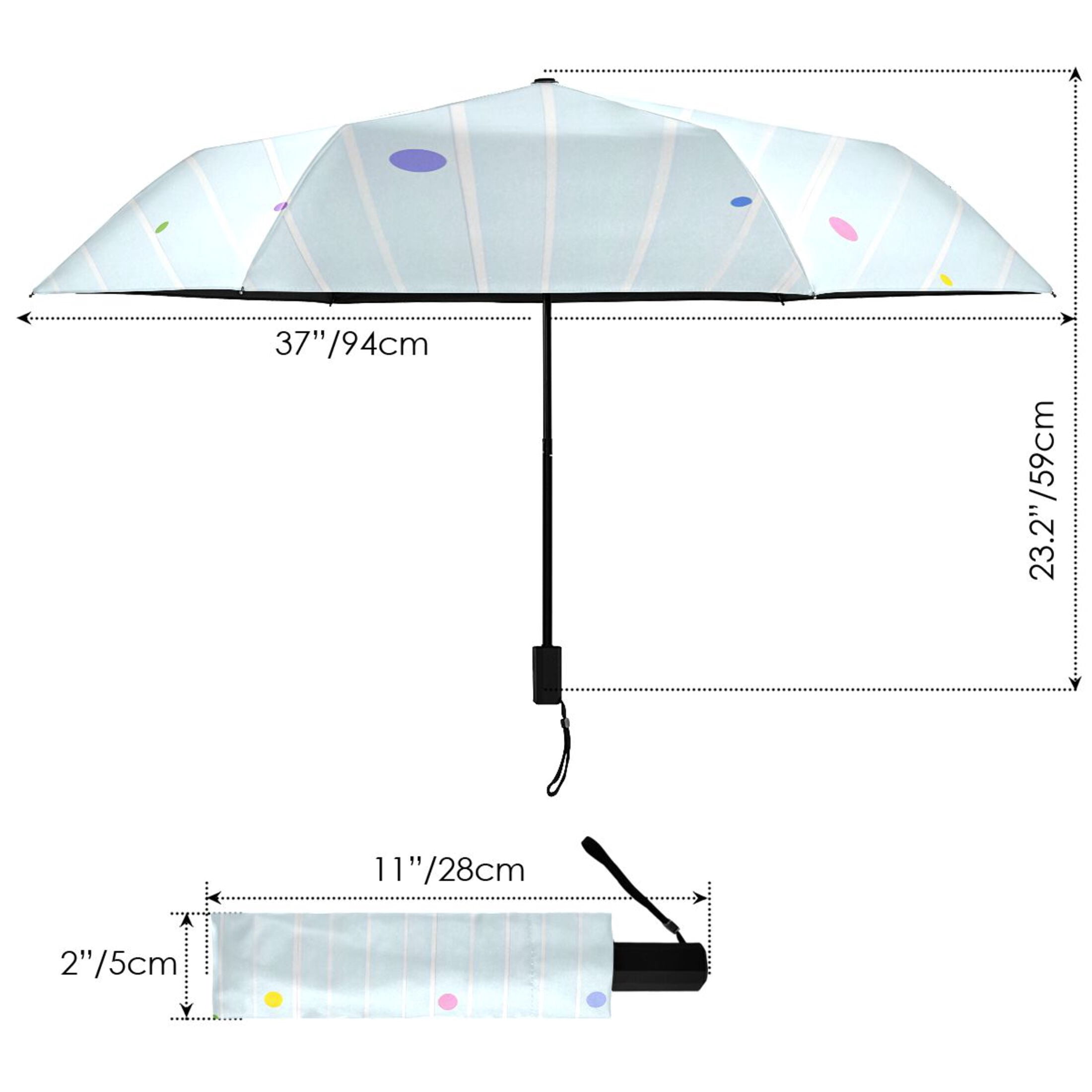 ALAZA Blue Stripes Polka Dots UPF 50+ Compact Folding Umbrella for Rain Travel Umbrella Packable