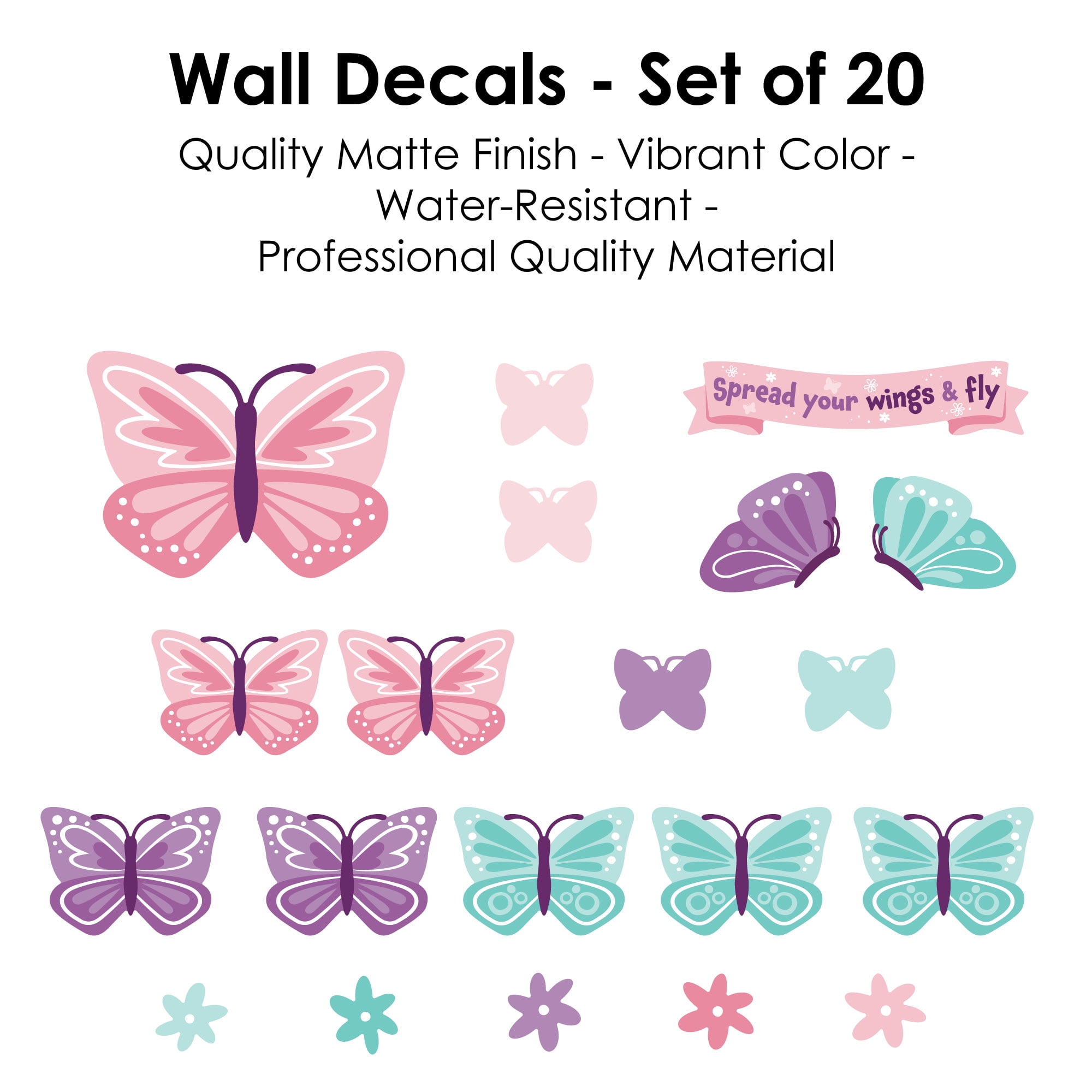 Big Dot of Happiness Beautiful Butterfly - Peel and Stick Nursery And Kids Room Vinyl Wall Art Stickers - Wall Decals - Set of 20