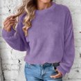 thumbnail image 2 of HAiming Women's Fleece Sweatshirts Winter Warm Solid Color Pullover Tops Fashion Round Neck Loose Basic Blouse Clothes, 2 of 7