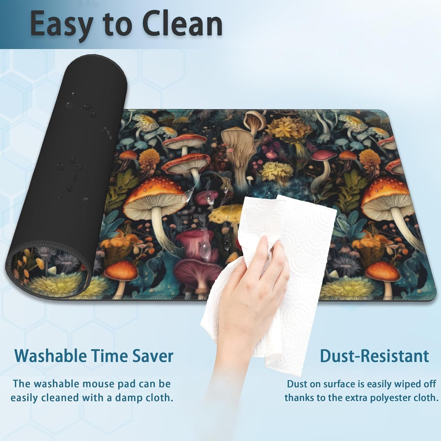 Mushrooms Desk Mat, Vintage Mushroom Floral Extended Gaming Mouse Pad Large, Big Desk Mat with Non-Slip Base and Stitched Edge, Long Computer Keyboard Mouse Mat for Home Office Work 31.5"x15.7"