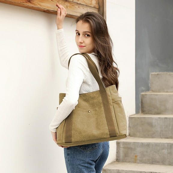 DwellJoy Durable Premium Canvas Tote Bag for Work & Travel - Large 21.6 Laptop Carryall with Reinforced Handles, Lightweight Multipurpose Bag for Sch00l, Office, Shopping & Daily Essentials