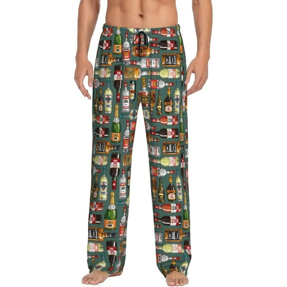Logiee Alcohol Bottles Print Pajama Pants for Men,Men’s Pajama Bottoms,Mens PJ Pants with Pockets & Button Fly-Small