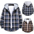 thumbnail image 2 of YAYUBA Men's Casual Plaid Flannel Jacket with Hoodie Long Sleeve Button Down Shirt, 2 of 8