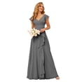 thumbnail image 1 of Vestido de dama de honor TIRAS Elegante cuello en V de gasa gris, talla grande, 1 of 7