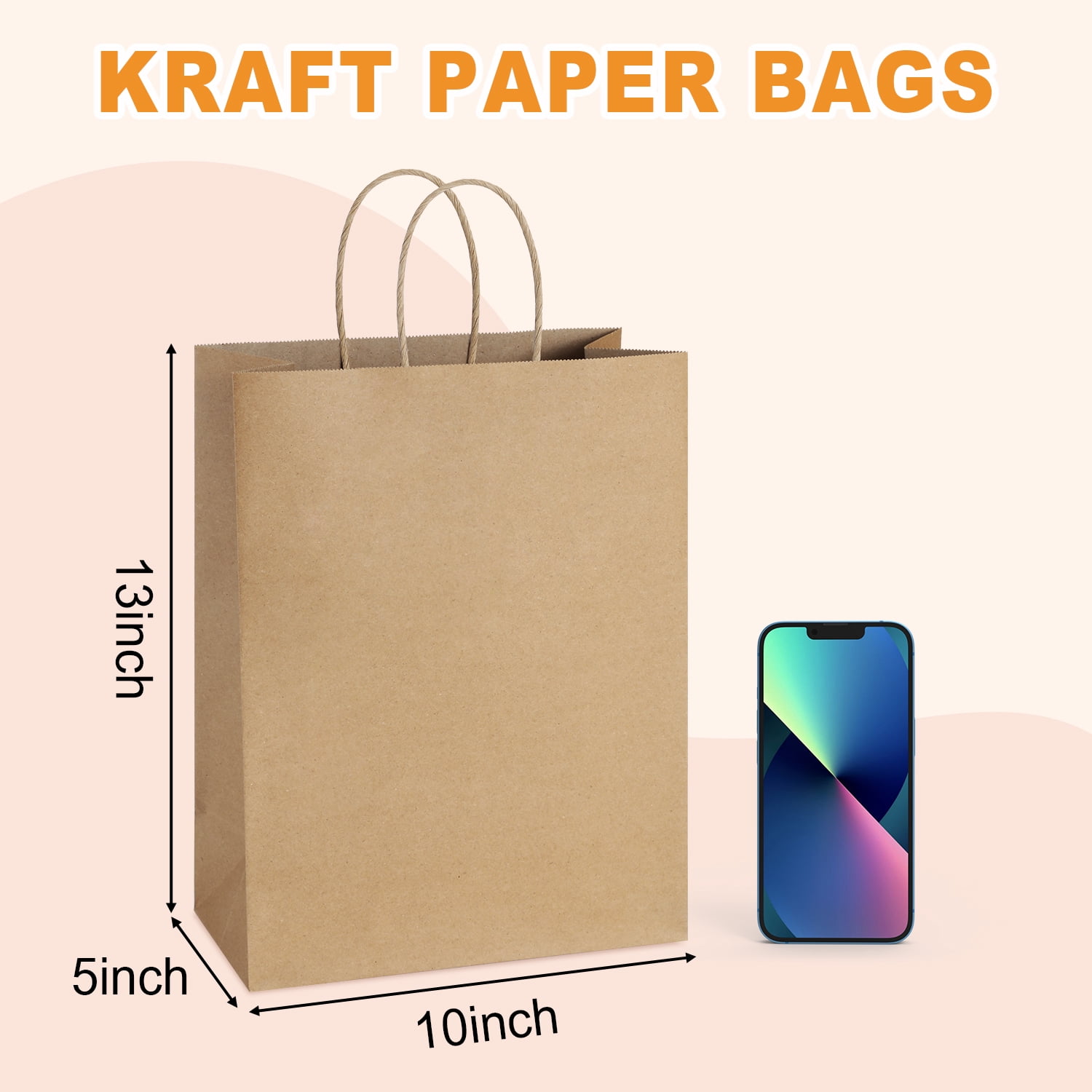 BagDream Recyclable Paper Bags 10x5x13 25Pcs Brown Kraft Paper Gift Bags, Shopping Bags, Merchandise Bags, Retail Bags, Party Bags, Gift Bags with Handles