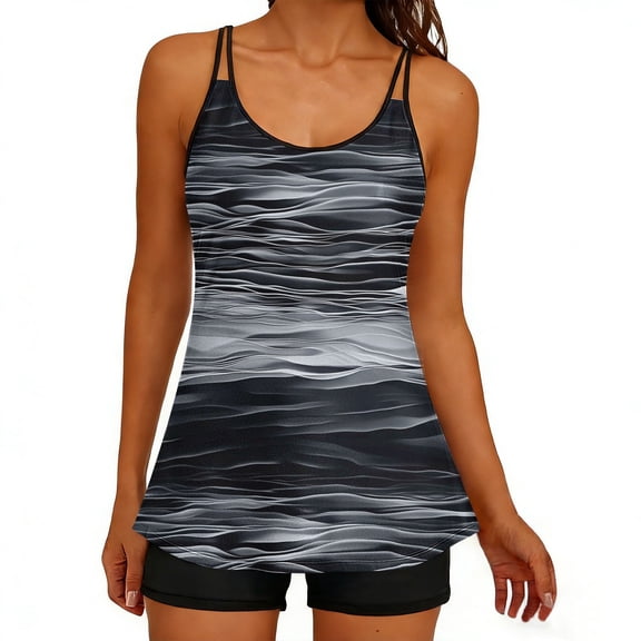 qucoqpe Women's Tankini Swimsuits Fashion Printed Modest Two Piece Bathing Suits Beach Holiday Swimwear with Boyshorts