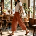 thumbnail image 6 of Josdec Women's Plus Size Casual Cropped Pants Wide Leg Barrel Elastic Drawstring High Waist Capri Trousers with Pockets for Summer Spring Fall, 6 of 9