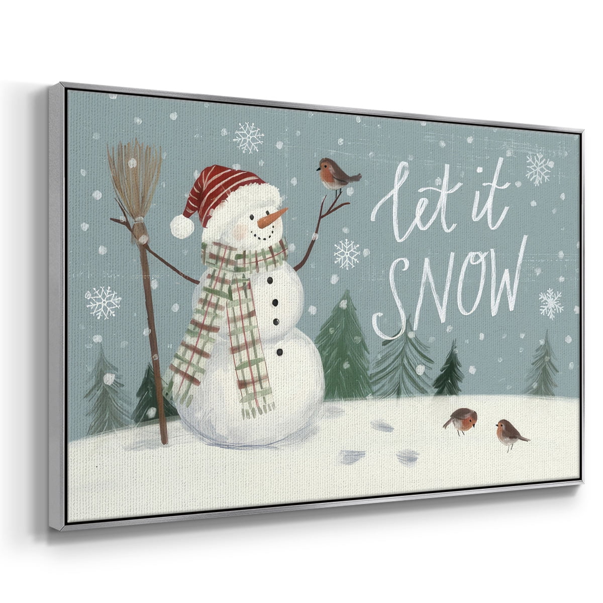 Jolly Snowman Collection A - Framed Gallery Wrapped Holiday Canvas - 27 x 41 - Silver Frame