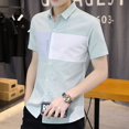 thumbnail image 3 of Camisa y blusa de manga corta para hombre, diseño a rayas, estilo vintage, de alta calidad, con botones, estilo moderno, ajustado, estética, para verano, 3 of 5