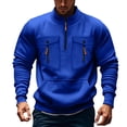 thumbnail image 2 of Afuyipoi Mens Stand Up Collar Sweatshirts, Quarter Zip Fall Winter Sport Pullover Top with Zipper Pocket Blue L, 2 of 3