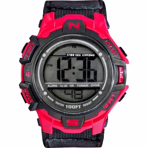 Men's Red Digital Sport Watch, Black Velcro Strap