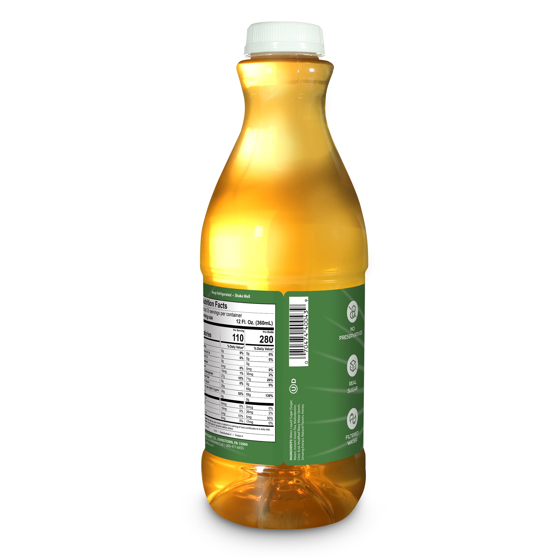 Galliker's Green Tea, Quart, Plastic Bottle, Naturally Caffeinated