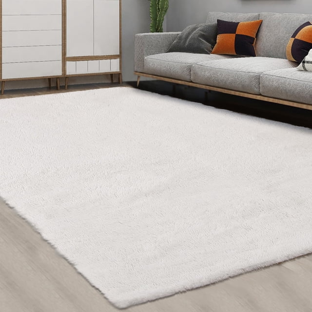 Alfombra CAROMIO 203 x 254 cm Fluffy Shag, color blanco suave