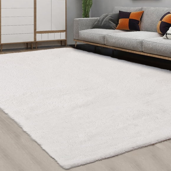 Alfombra CAROMIO 203 x 254 cm Fluffy Shag, color blanco suave